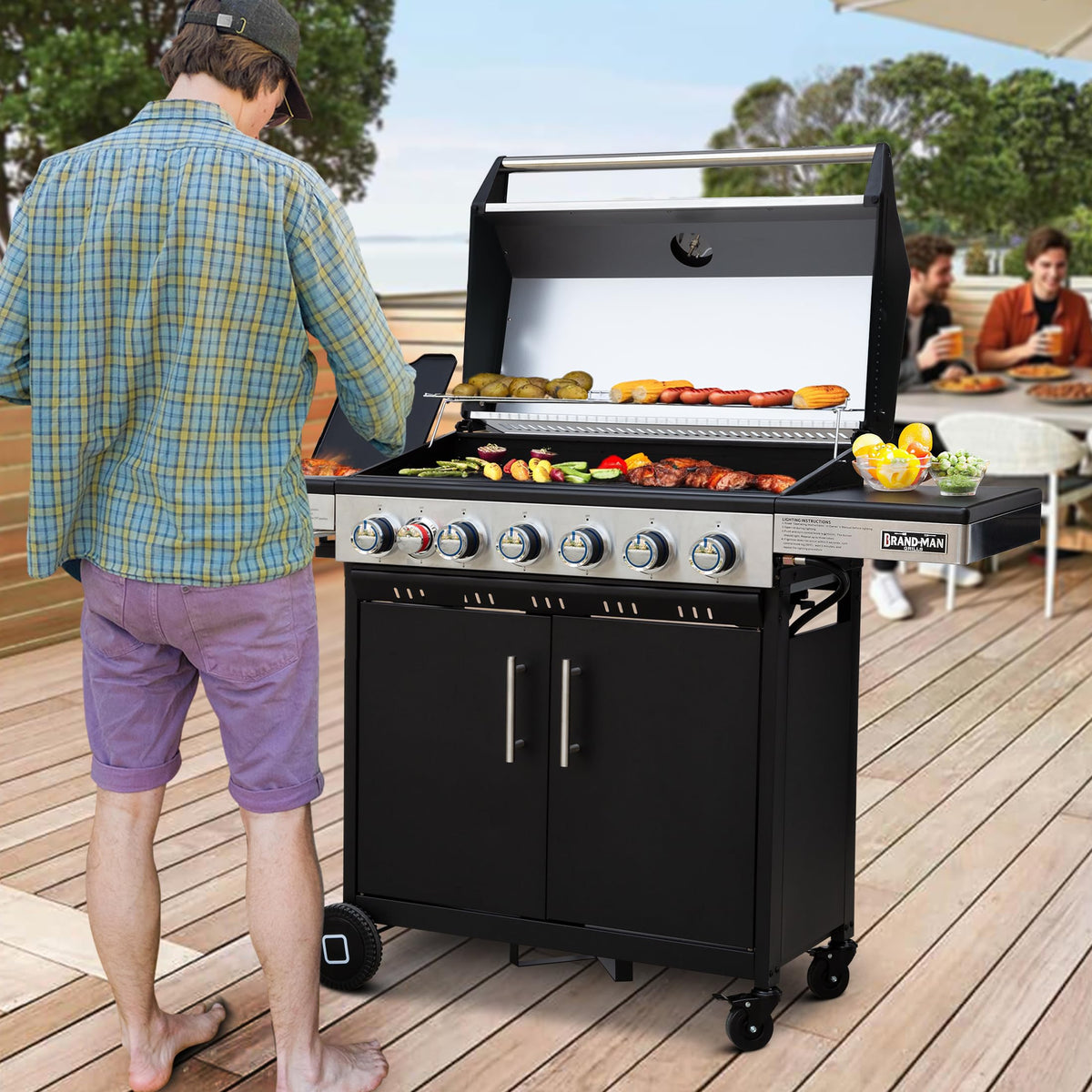 6-Burner Propane Gas Grill with Infrared Sear Side Burner D996