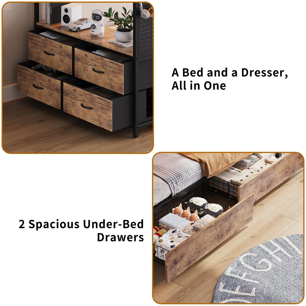 Twin Over Twin Metal Bunk Bed with 6 Storage Drawers and Ladder X93899
