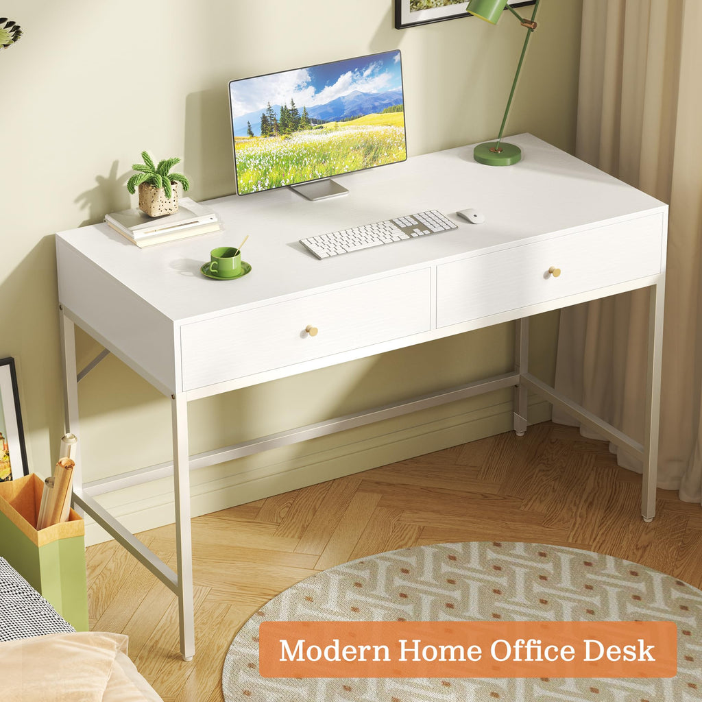 White Vanity Desk with Drawers D558