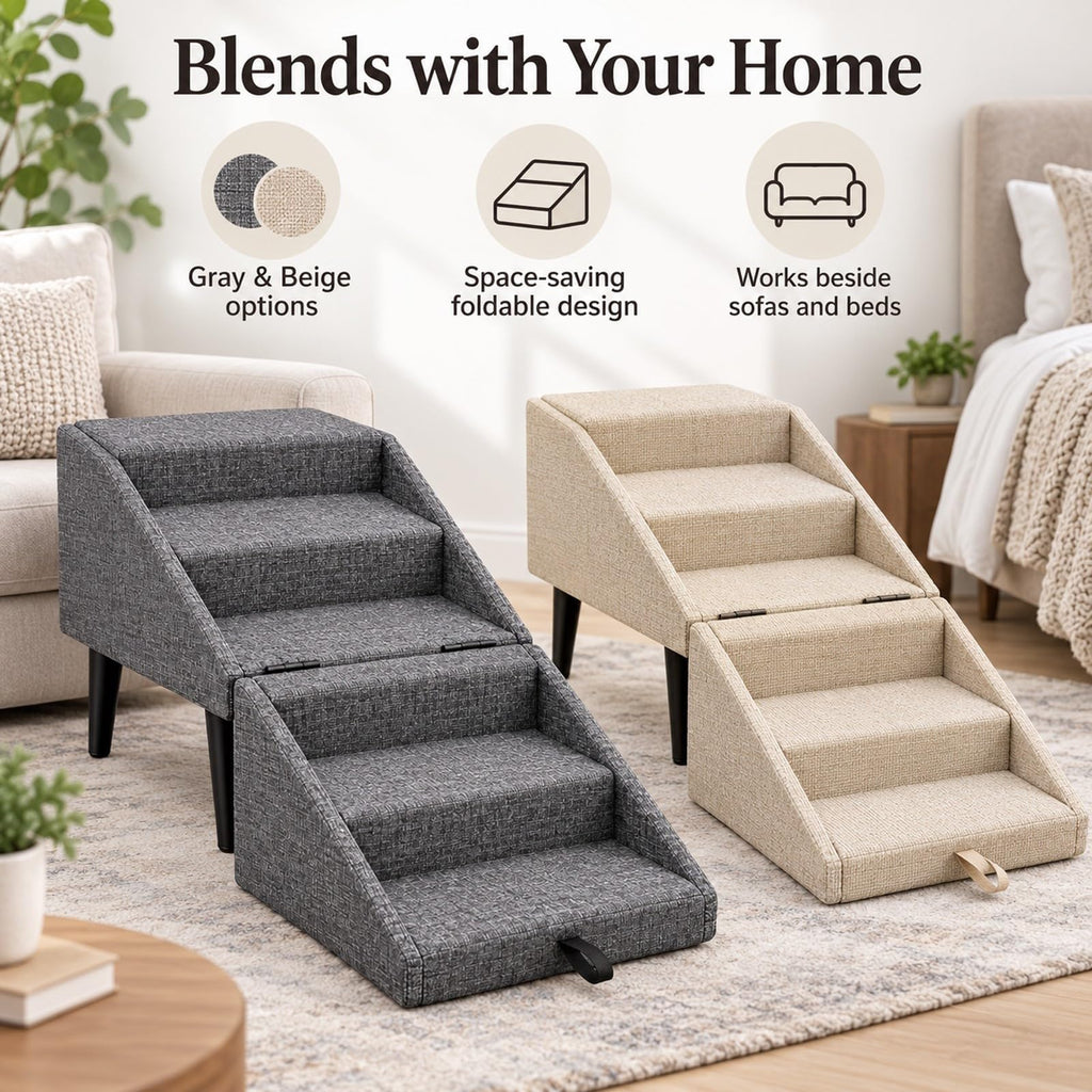 Foldable Dog Stairs Ottoman 2 in 1 Pet Steps with Storage B205159