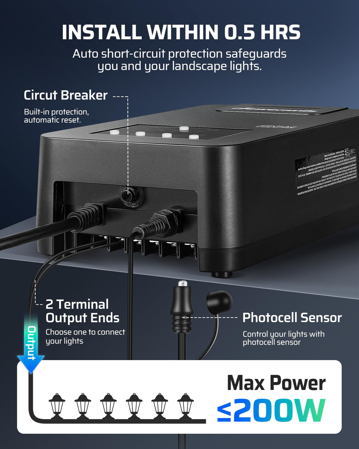 200W Low Voltage Transformer with Photocell Sensor & Timer C405028
