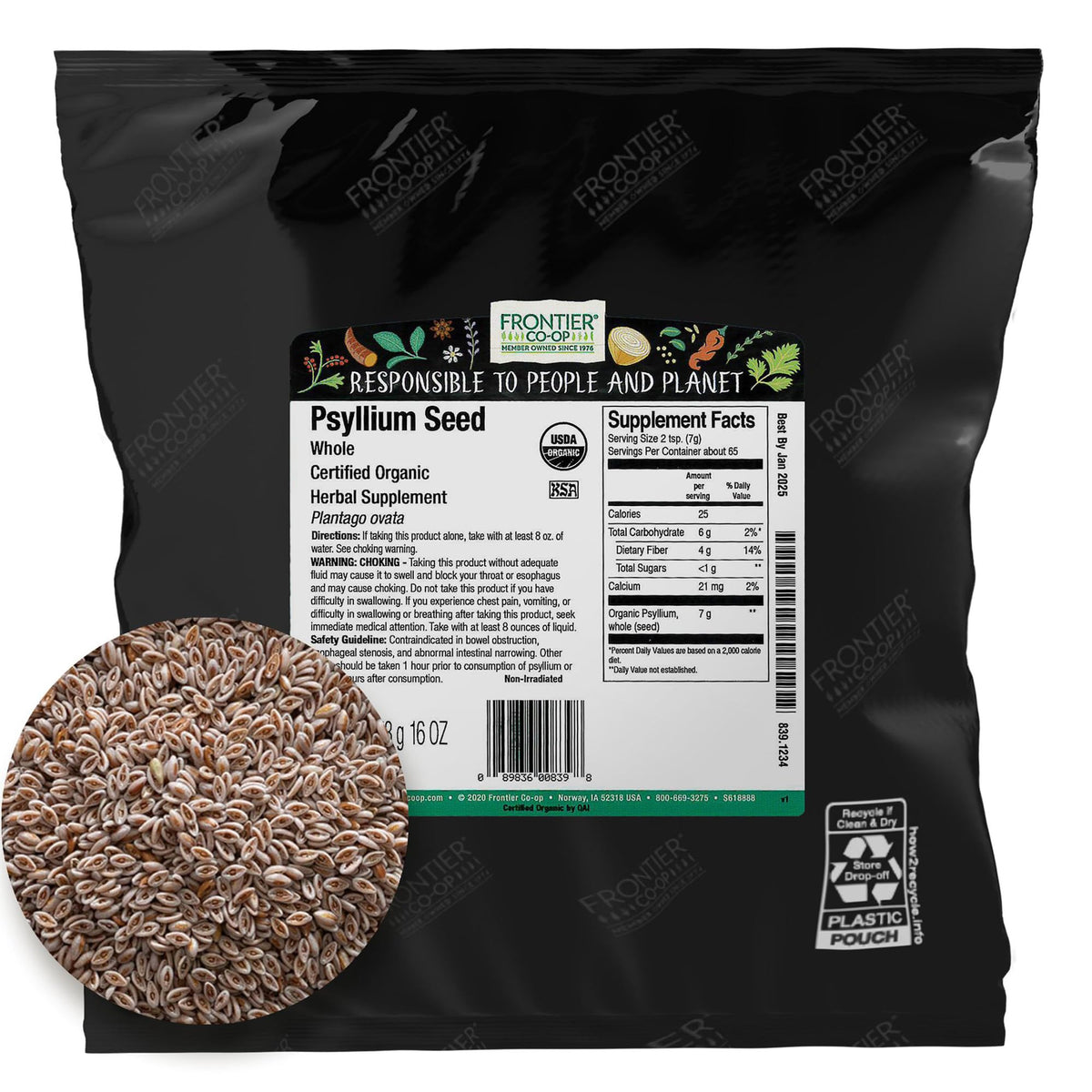 Organic Whole Psyllium Seed 1lb J19444