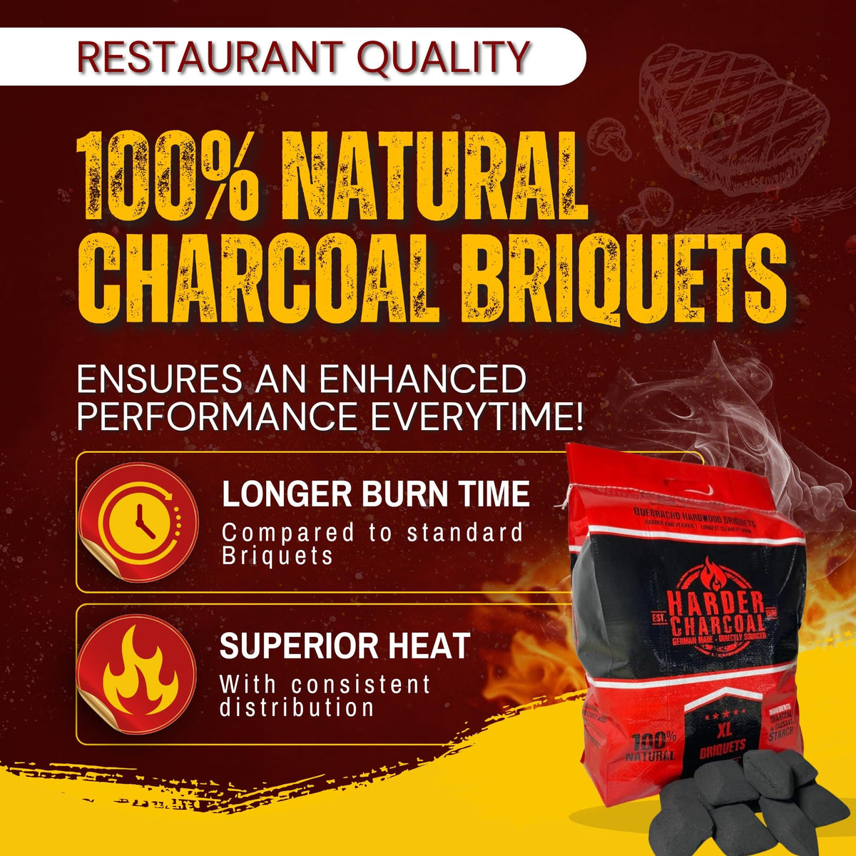 XL Quebracho Hardwood Briquets, Natural Wood Charcoal with Cassava Starch (10 LB) E336086