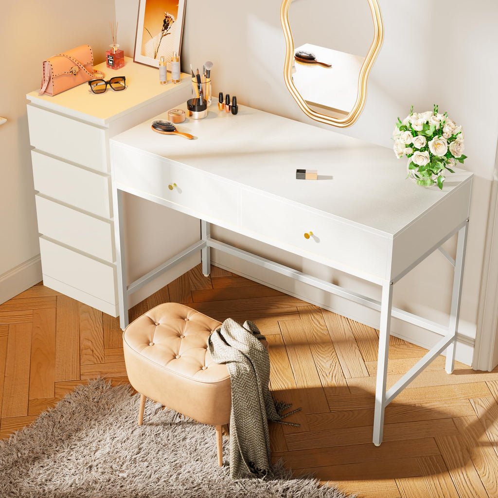 White Vanity Desk with Drawers D558
