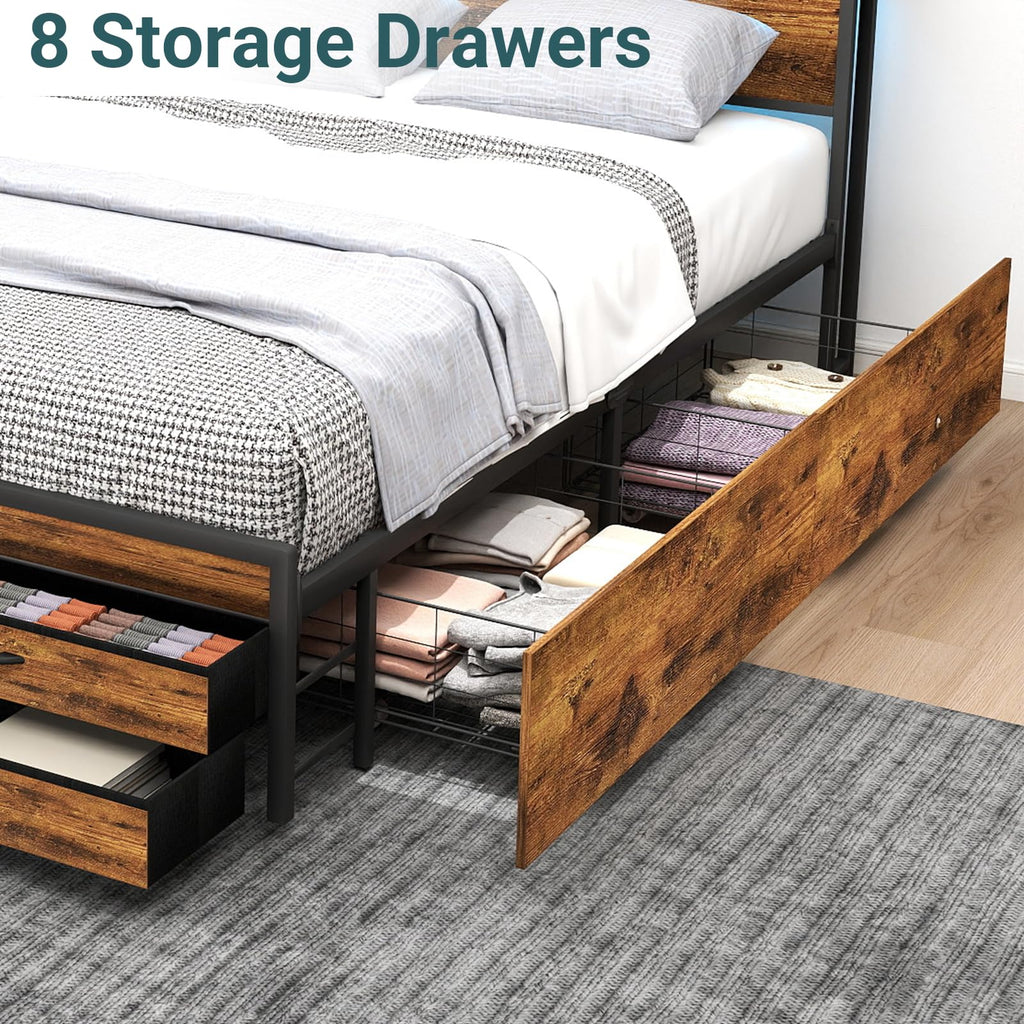 Queen Bed Frame with 8 Storage Drawers S3973