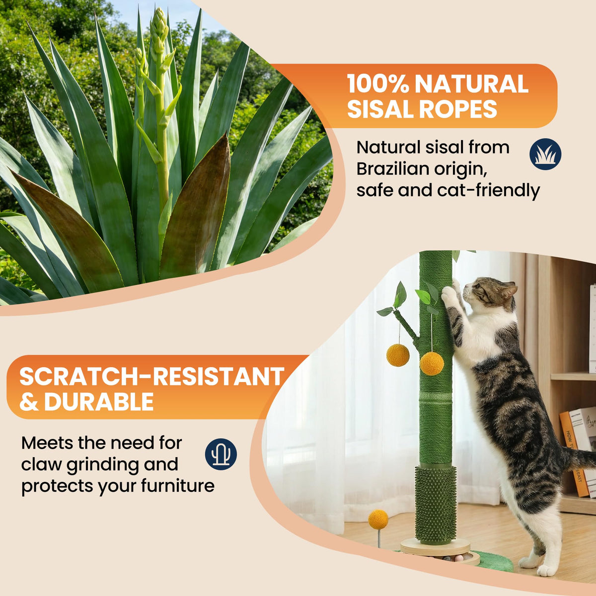 46" Extra Tall Sisal Rope Cat Scratching Post E8974