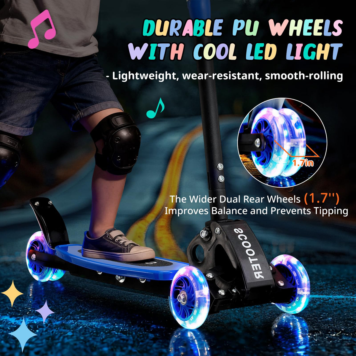 3 Wheel Kids Kick Scooter with Light-Up Wheels and Adjustable Handlebar A7652