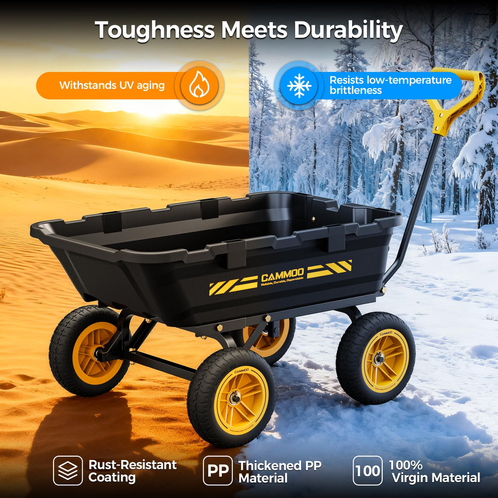 10-in No-Flat Tires Garden Dump Cart Wheelbarrow F7727