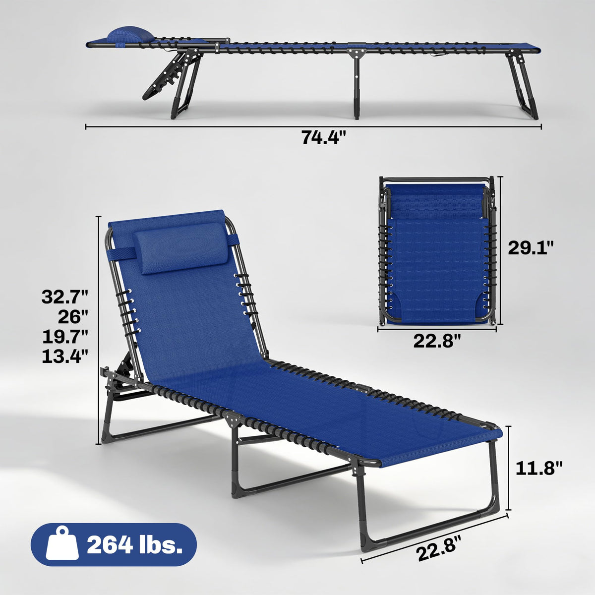 Folding Chaise Lounge Chair Set of 2 Blue L33502