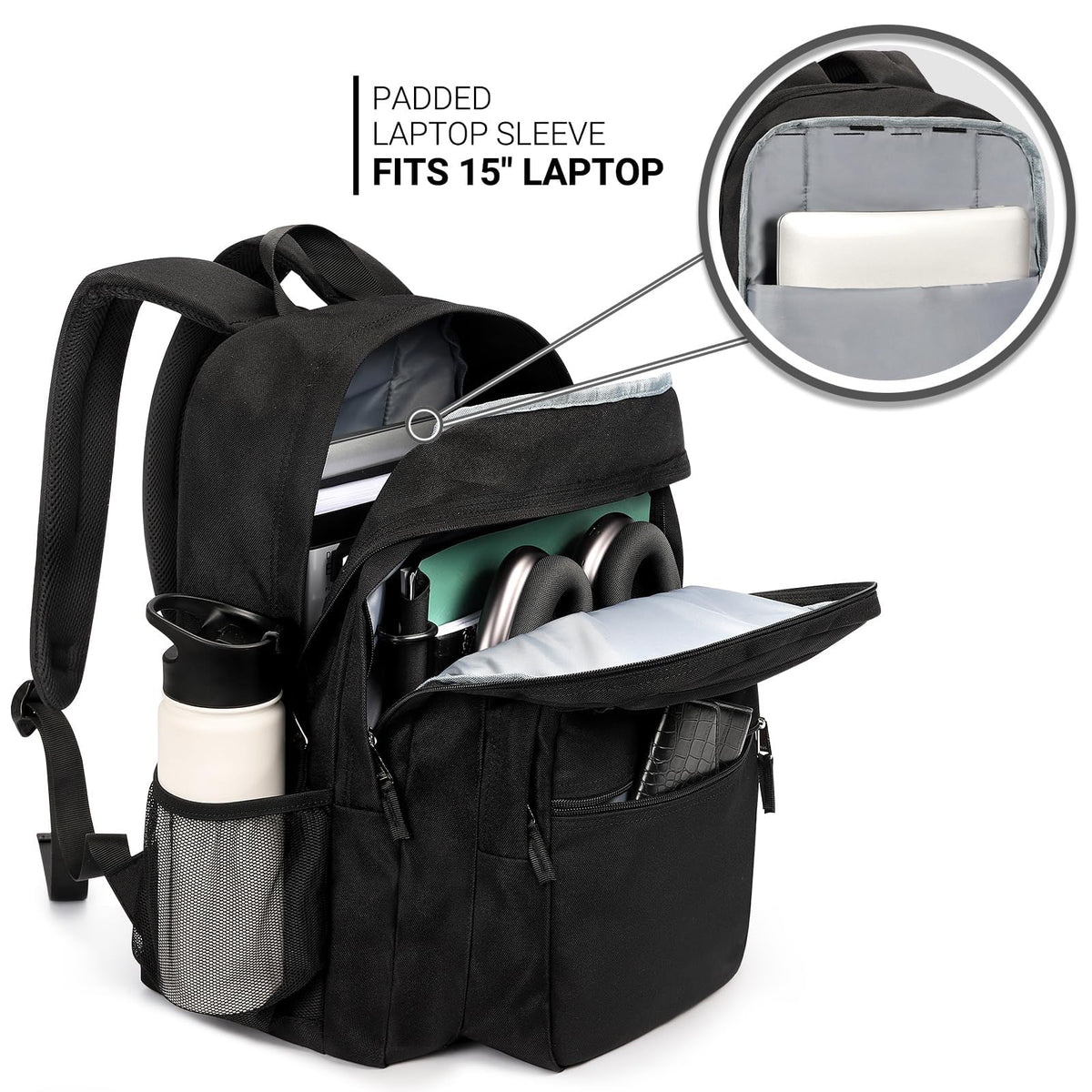 Black 26L Water Resistant Backpack U3721