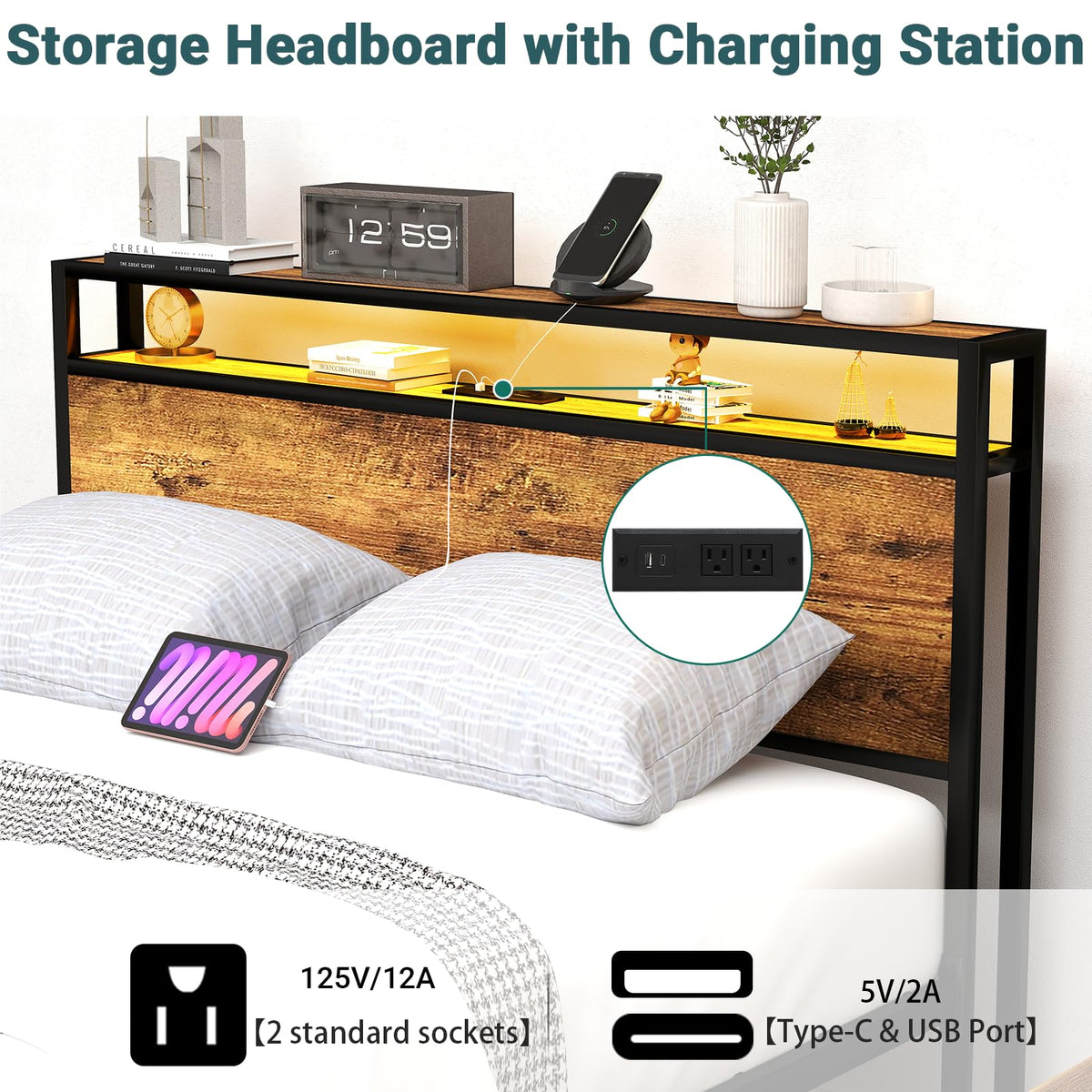Queen Bed Frame with 8 Storage Drawers S3973