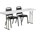 6-Foot Granite White Plastic Folding Training Table Set X7063