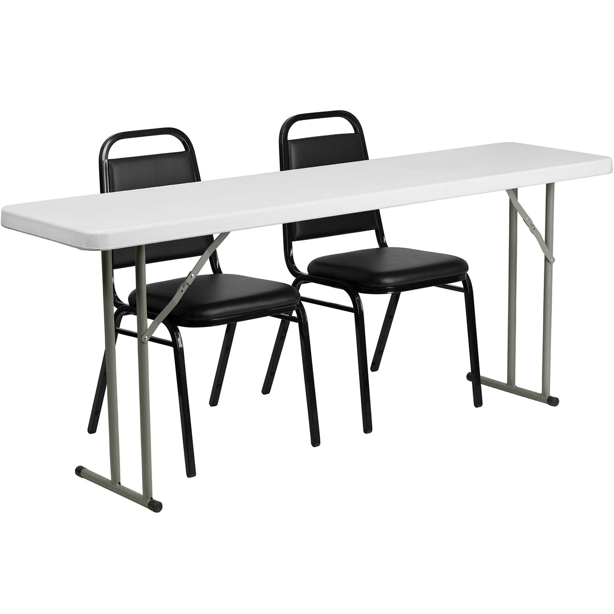 6-Foot Granite White Plastic Folding Training Table Set X7063
