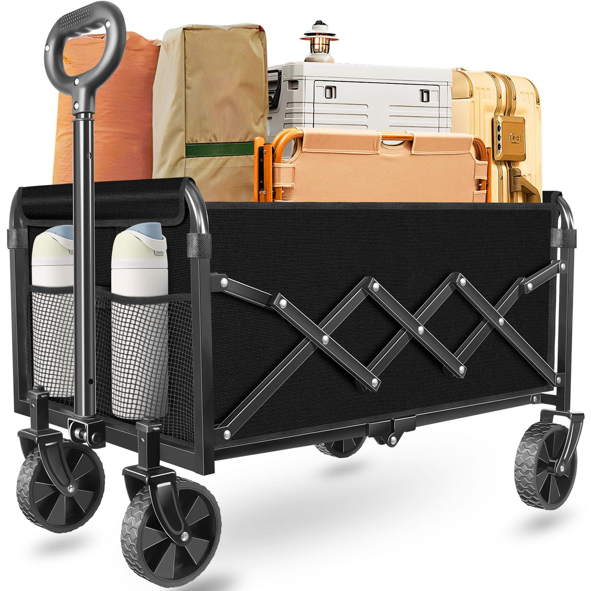 Foldable Collapsible Wagon Cart with Wheels, 280 lbs Heavy Duty Capacity, Graphite Black J10200