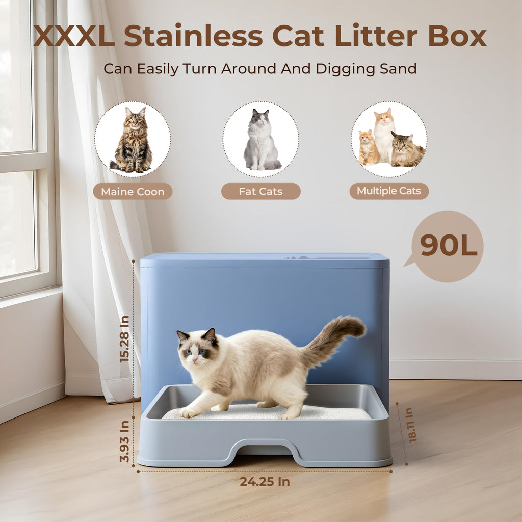 XXXL Stainless Steel Litter Box with Lid Q333