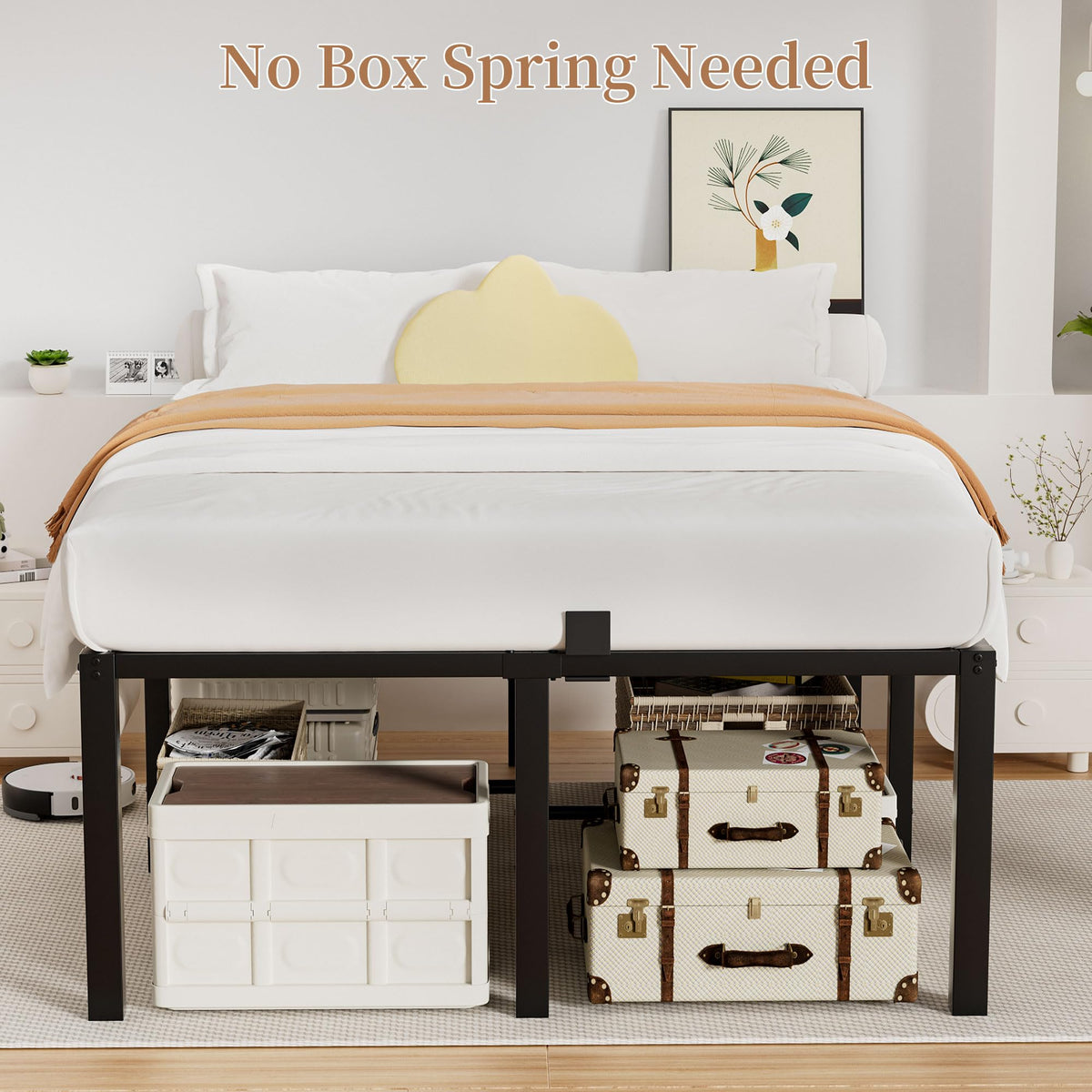 18 Inch Queen Size Black Metal Platform Bed Frame L582