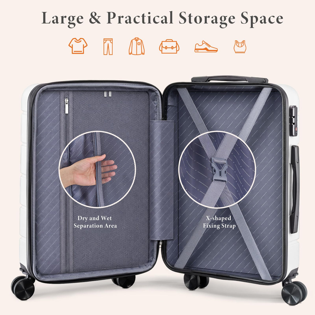 20 Inch White Hard Shell Carry on Luggage B922583