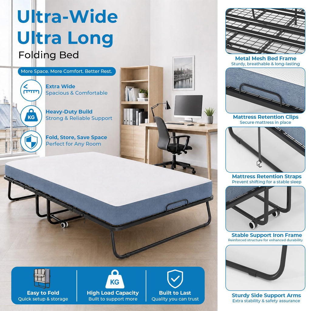 Folding Bed with 5" Foam Mattress Queen Size Metal Frame I22652