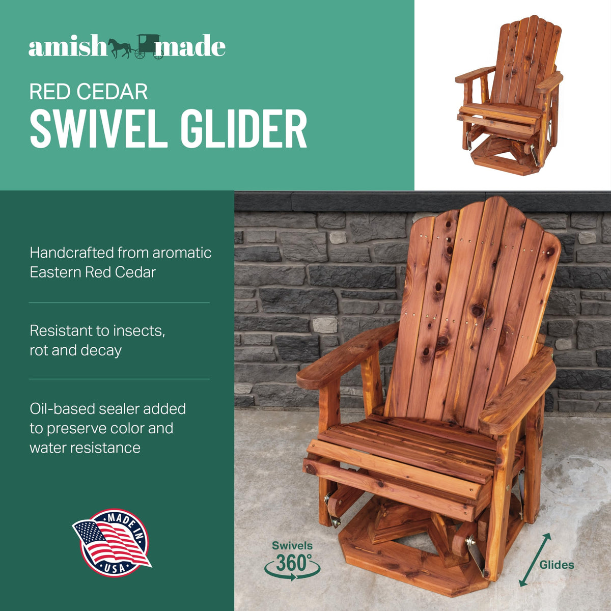 23" Cedar Adirondack Swivel Glider B348795