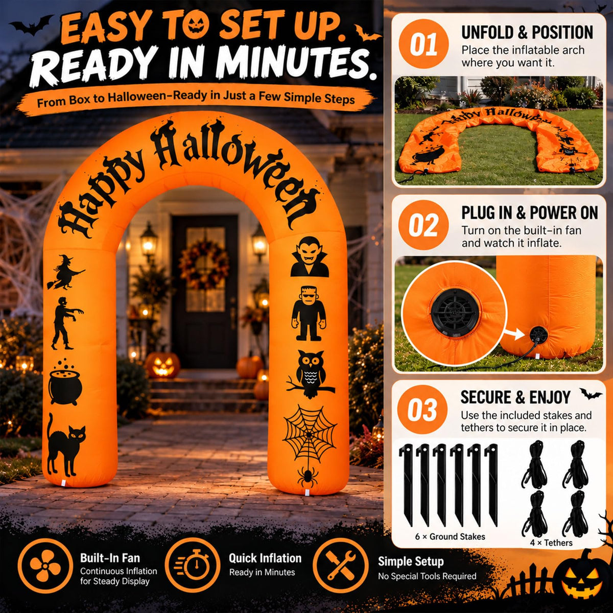 8FT Halloween Inflatable Arch with LED Lights D703900