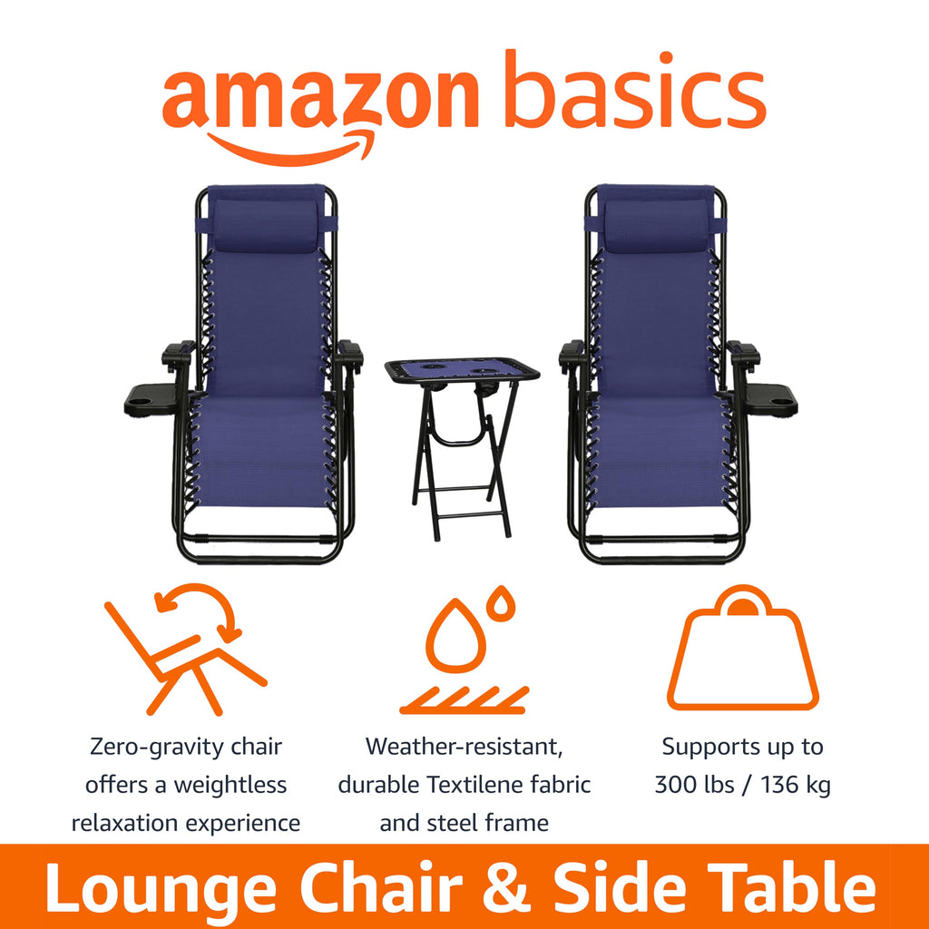 Blue Set of 2 Adjustable Zero Gravity Lounge Chair with Cup Holder Q724666