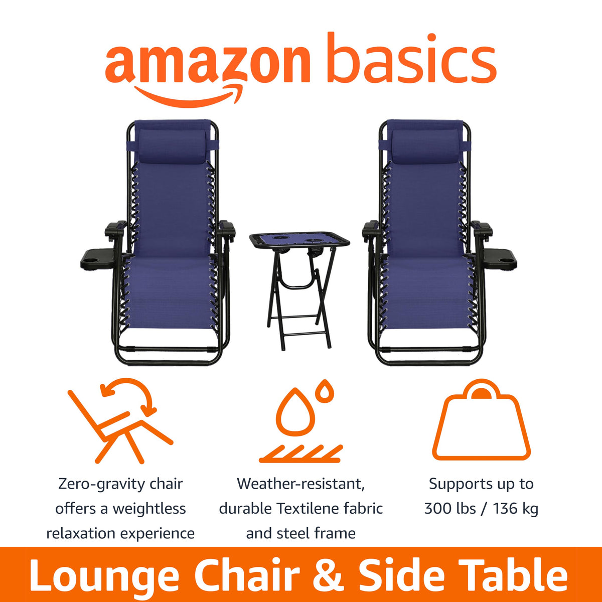 Blue Set of 2 Adjustable Zero Gravity Lounge Chair with Cup Holder Q724666