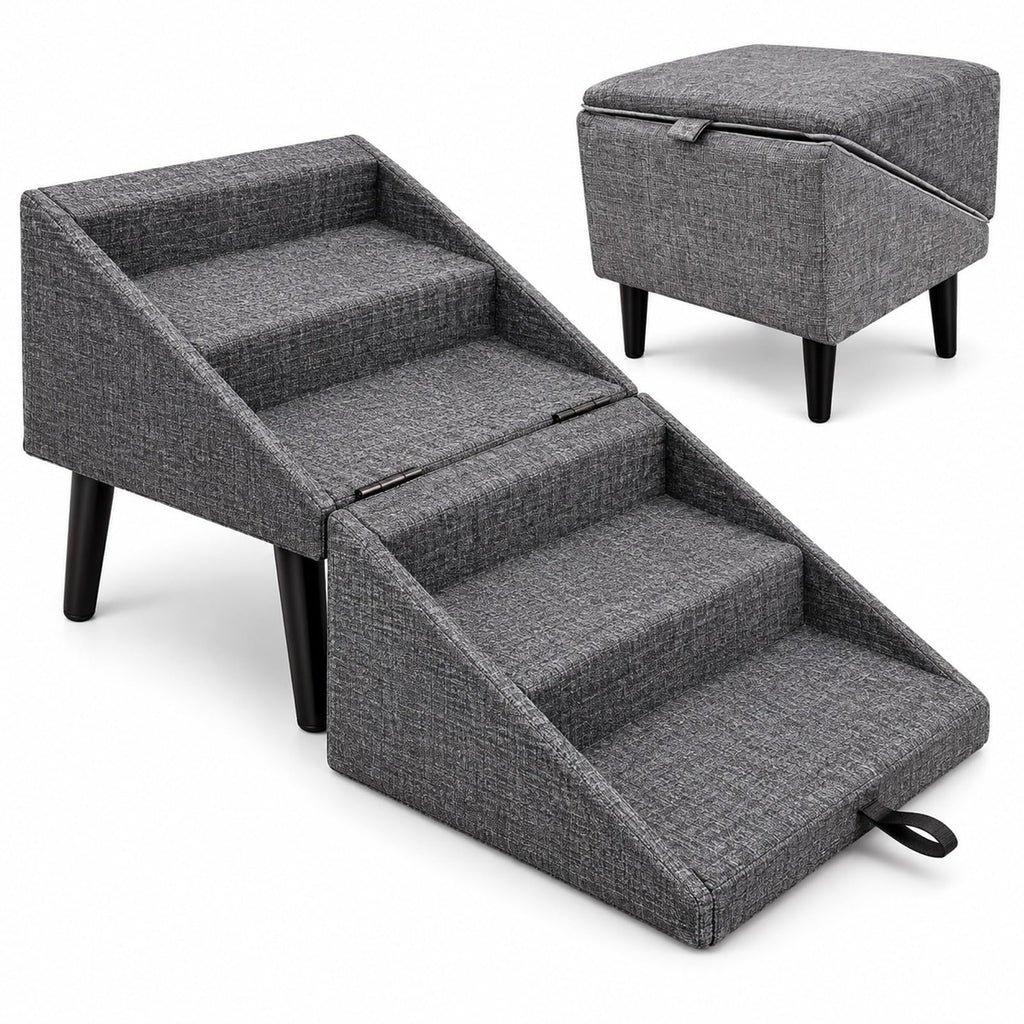 Foldable Dog Stairs Ottoman 2 in 1 Pet Steps with Storage B205159