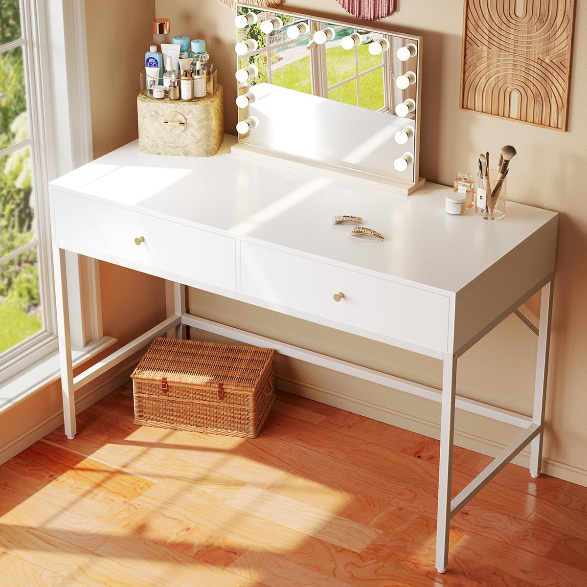 White Vanity Desk with Drawers D558