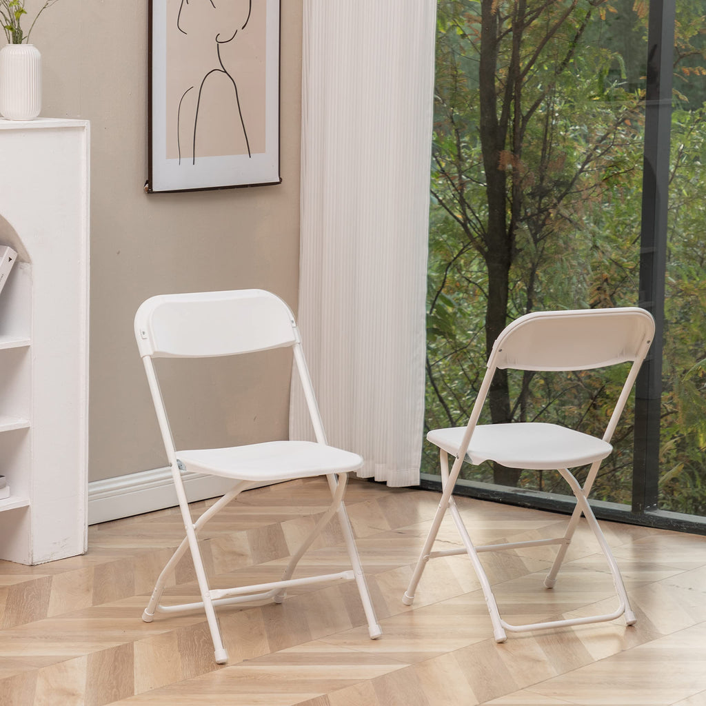 White Plastic Folding Chairs Set of 10 Steel Frame S8121