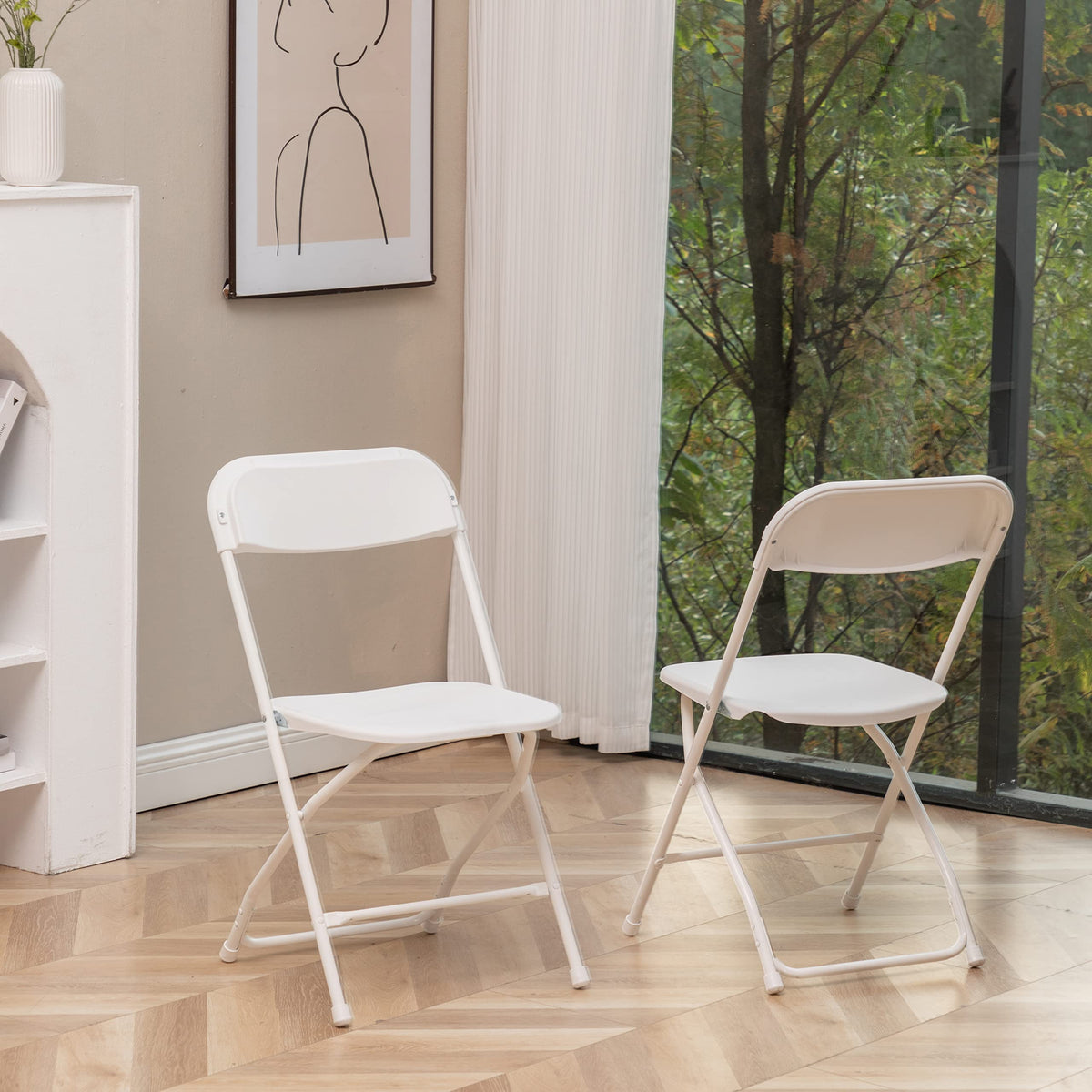 White Plastic Folding Chairs Set of 10 Steel Frame S8121