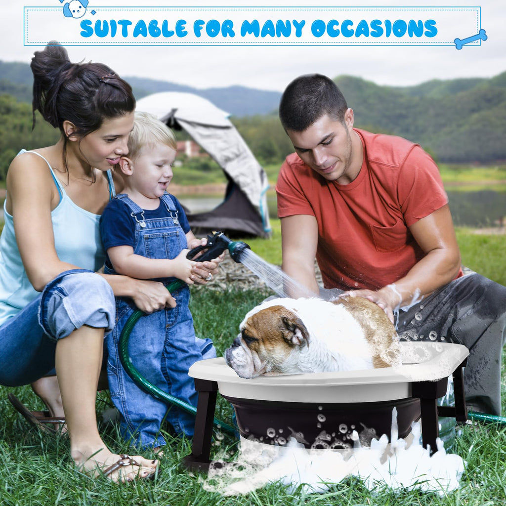 Collapsible Pet Bathtub with Water Drain Plug and Grooming Brush O538