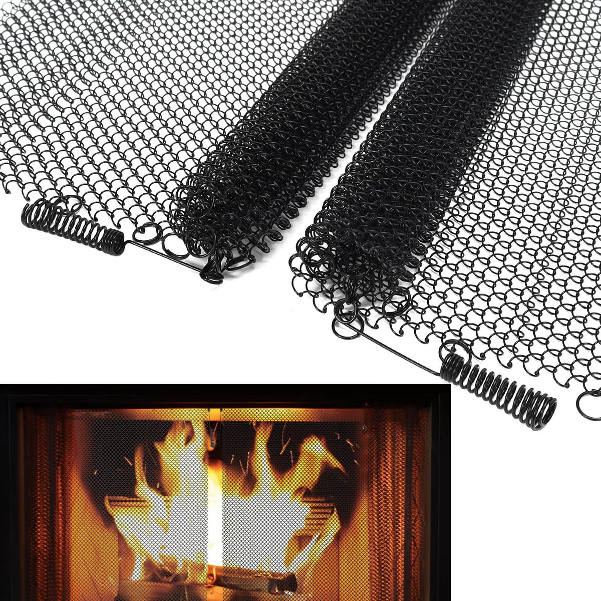 2 Pack Black Metal Fireplace Mesh Screen Curtain G44382