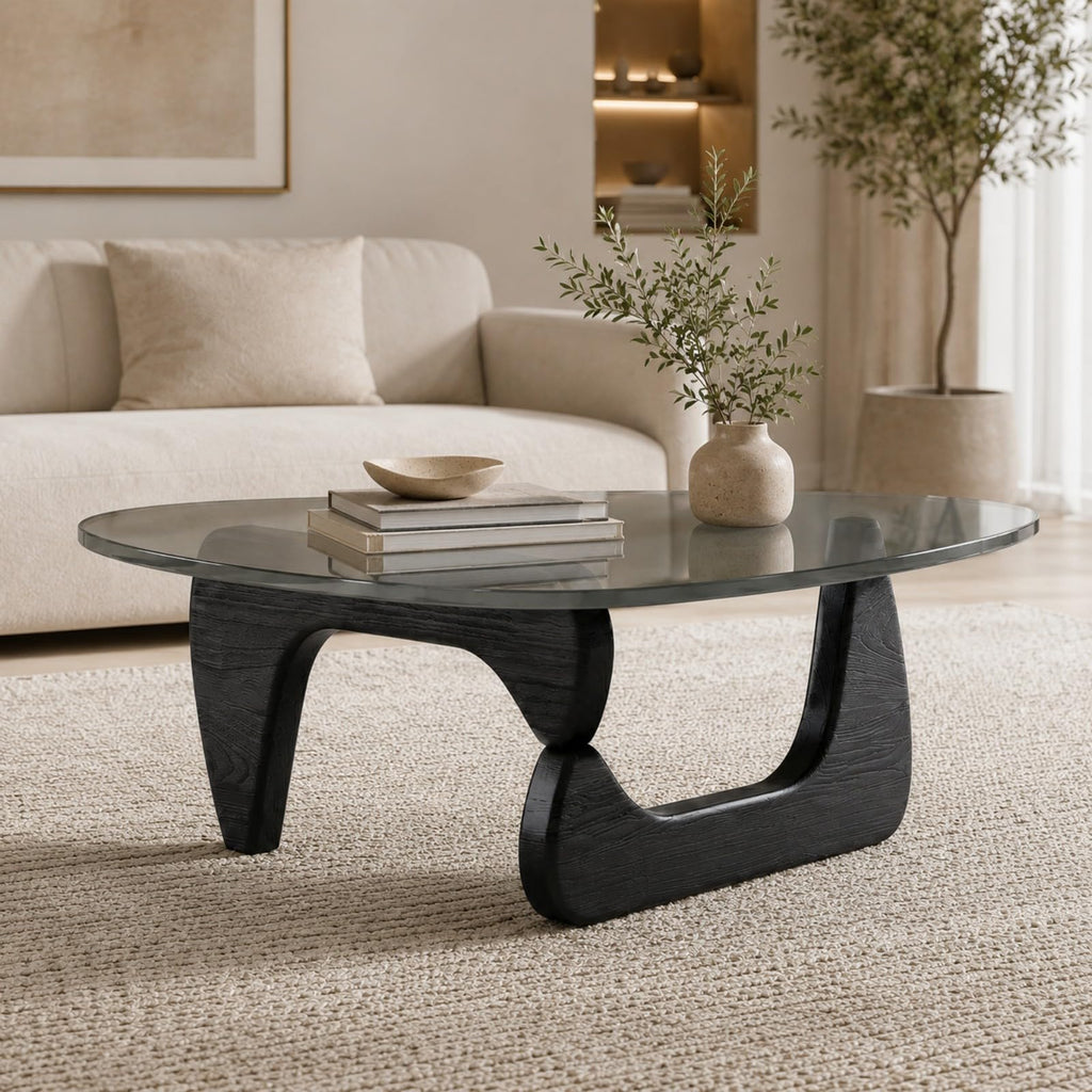 Glass Coffee Table with Wood Grain Base Z983