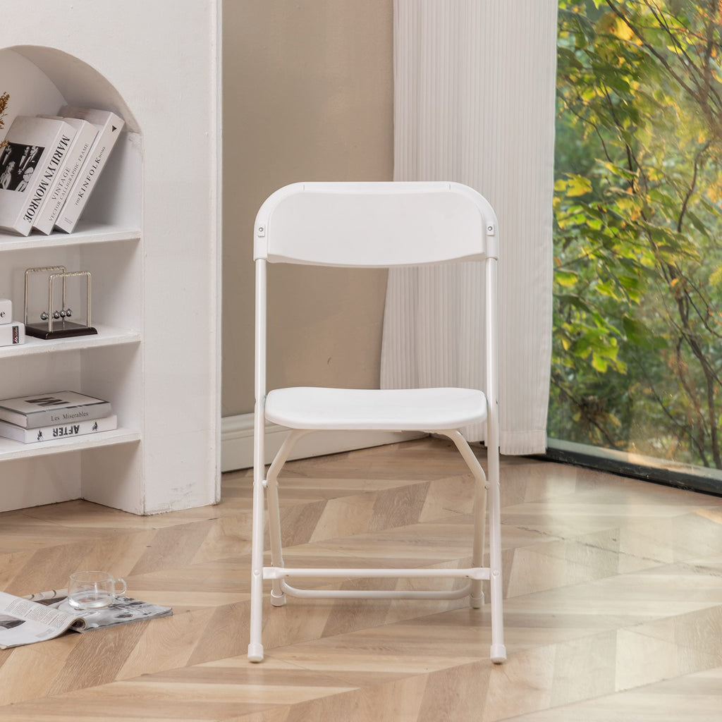 White Plastic Folding Chairs Set of 10 Steel Frame S8121