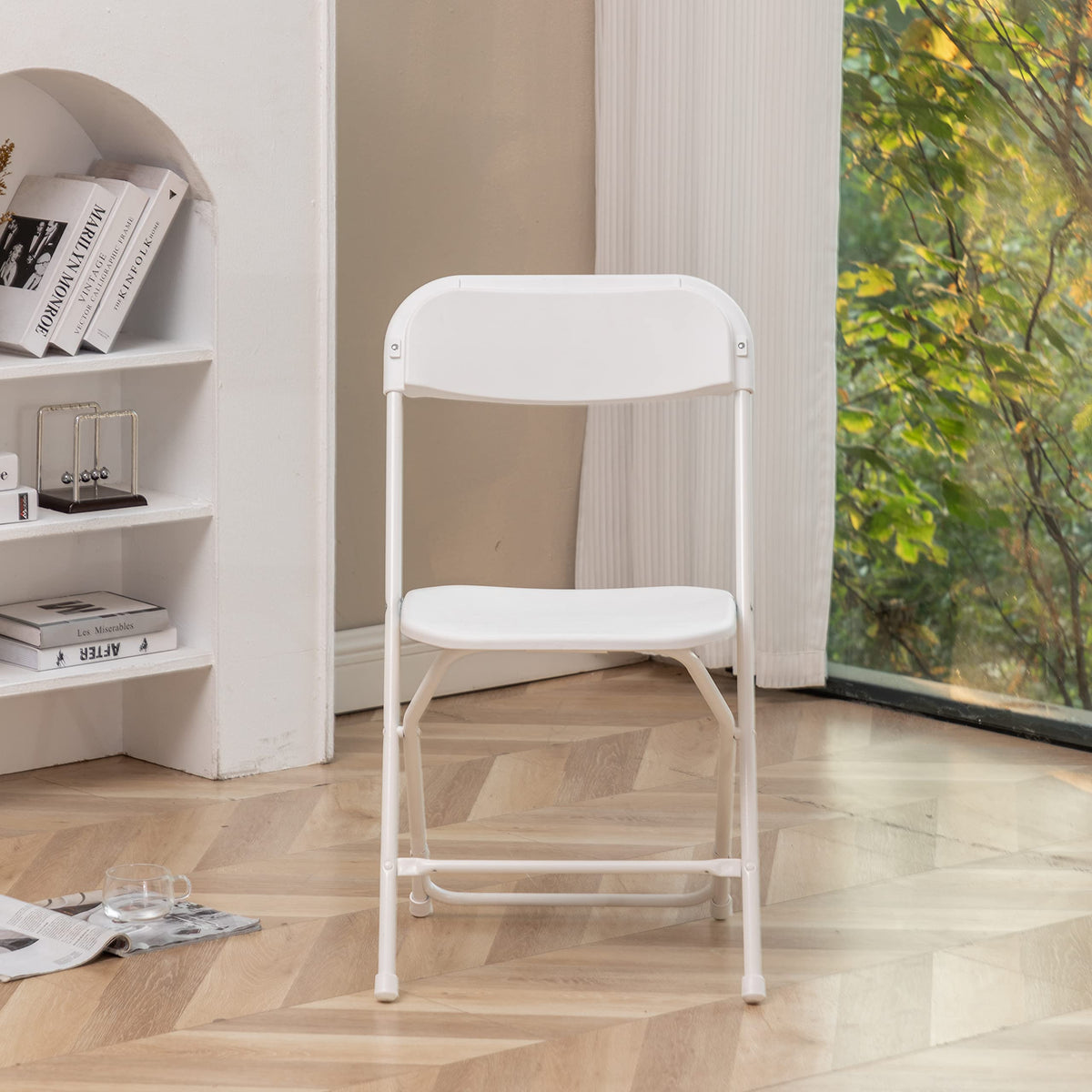 White Plastic Folding Chairs Set of 10 Steel Frame S8121