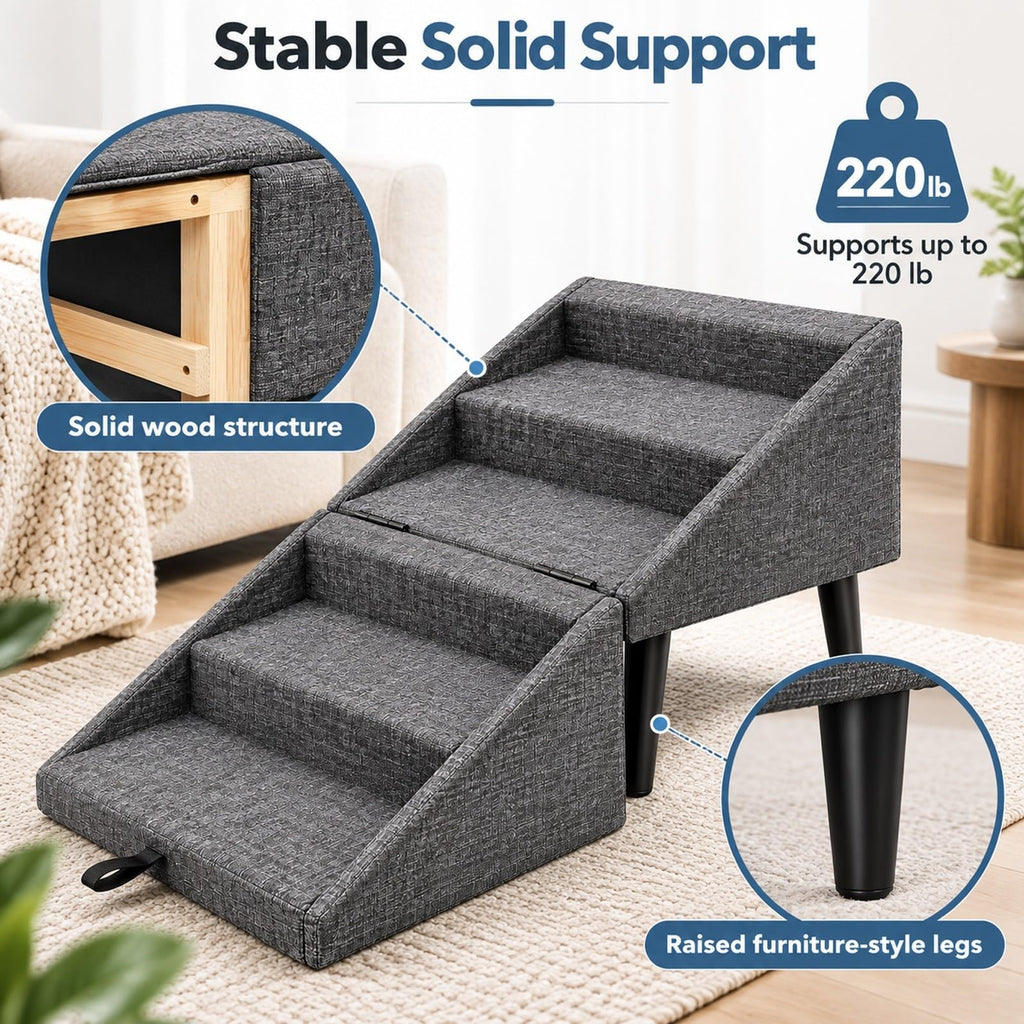 Foldable Dog Stairs Ottoman 2 in 1 Pet Steps with Storage B205159