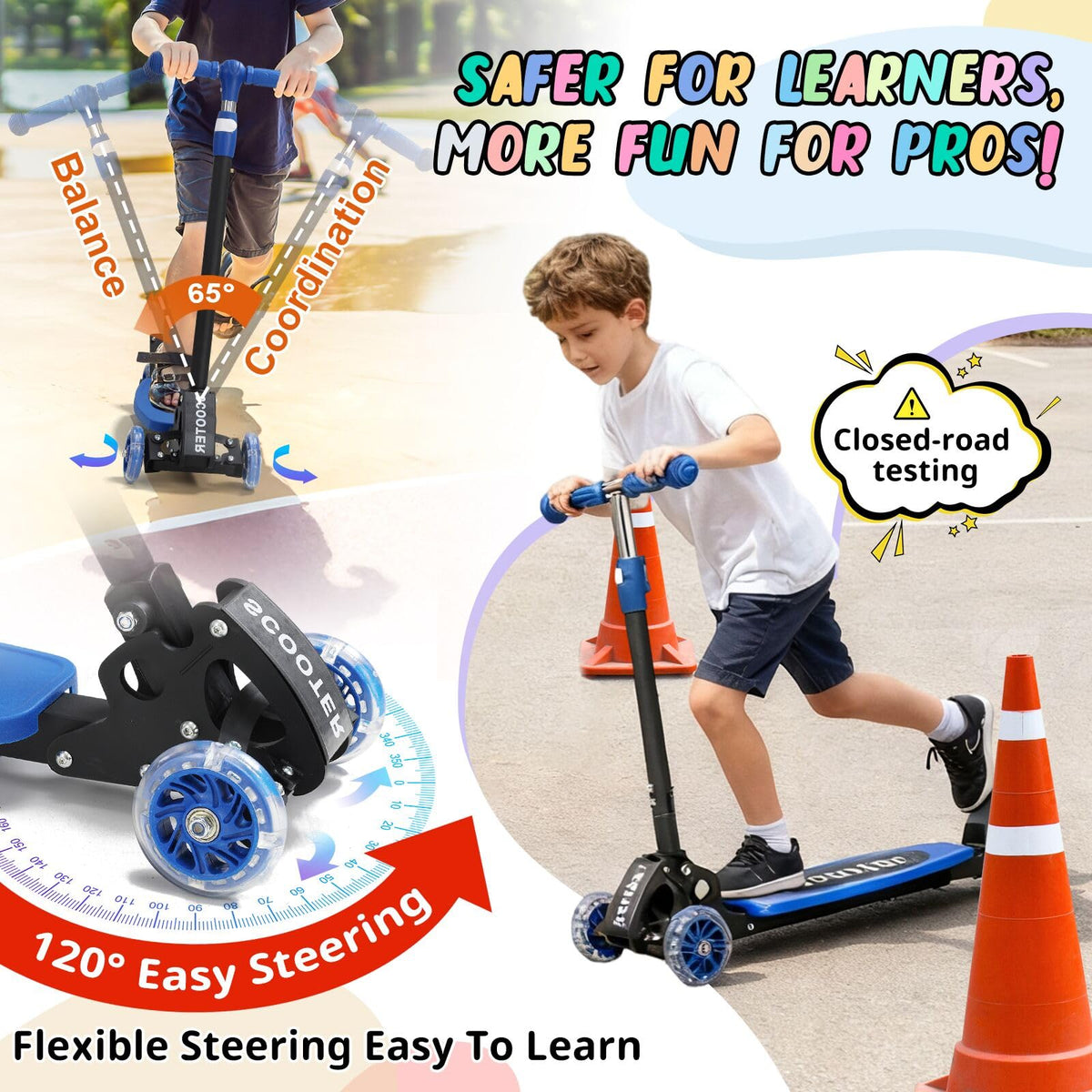 3 Wheel Kids Kick Scooter with Light-Up Wheels and Adjustable Handlebar A7652