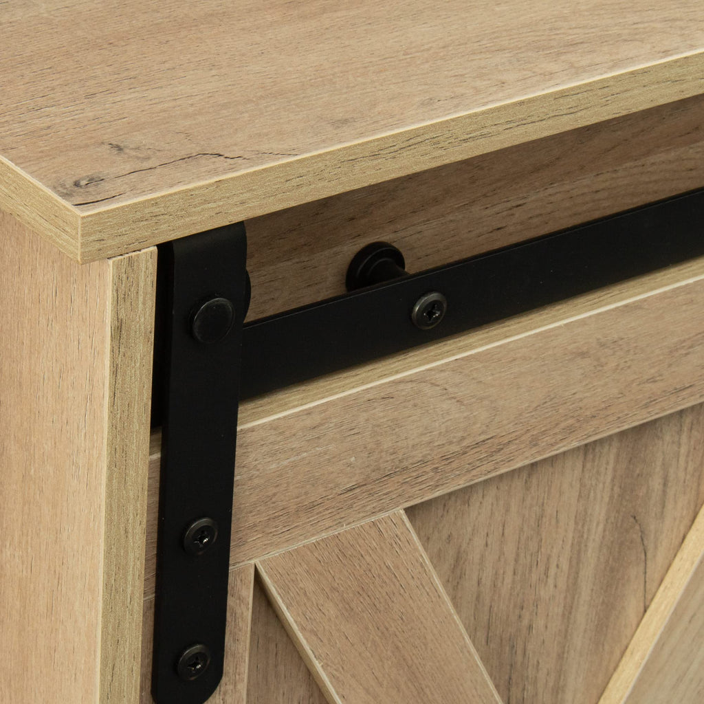 Sliding Barn Door Wood TV Stand with Adjustable Shelves V24498