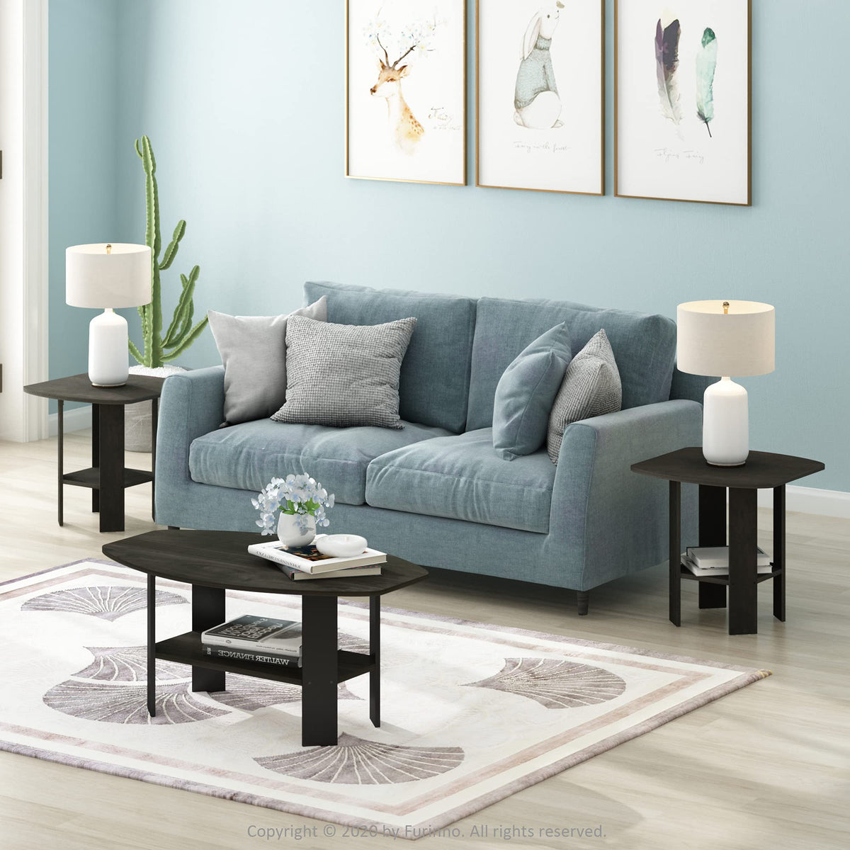 Set of 2 Espresso 2-Tier Side Table Z323