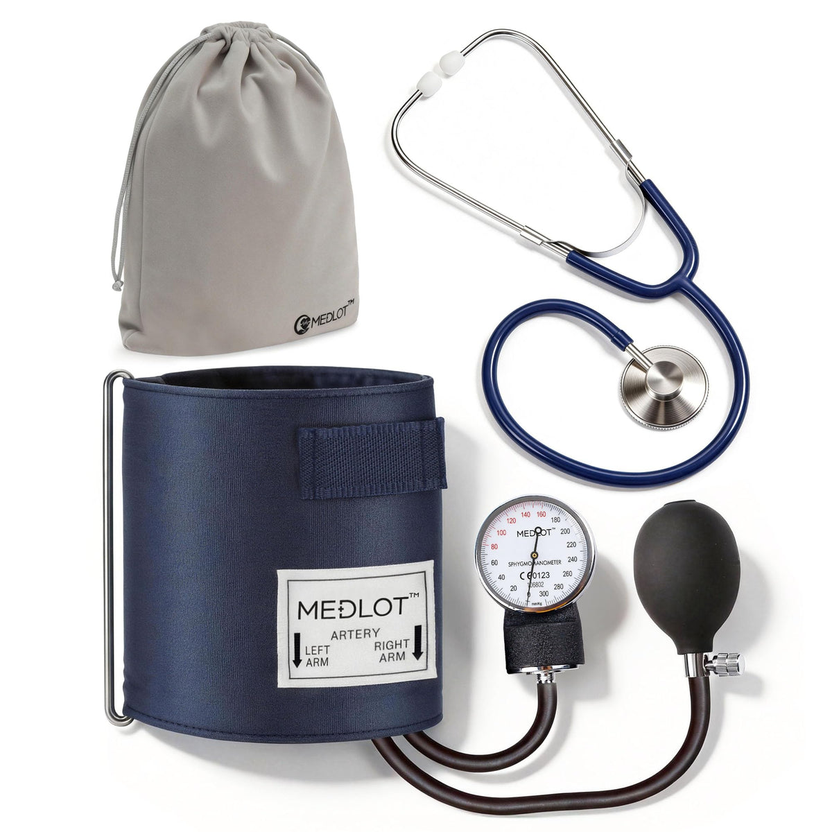 Blood Pressure Cuff and Stethoscope Kit with D-Ring, Standard Adult Size, Navy L75403
