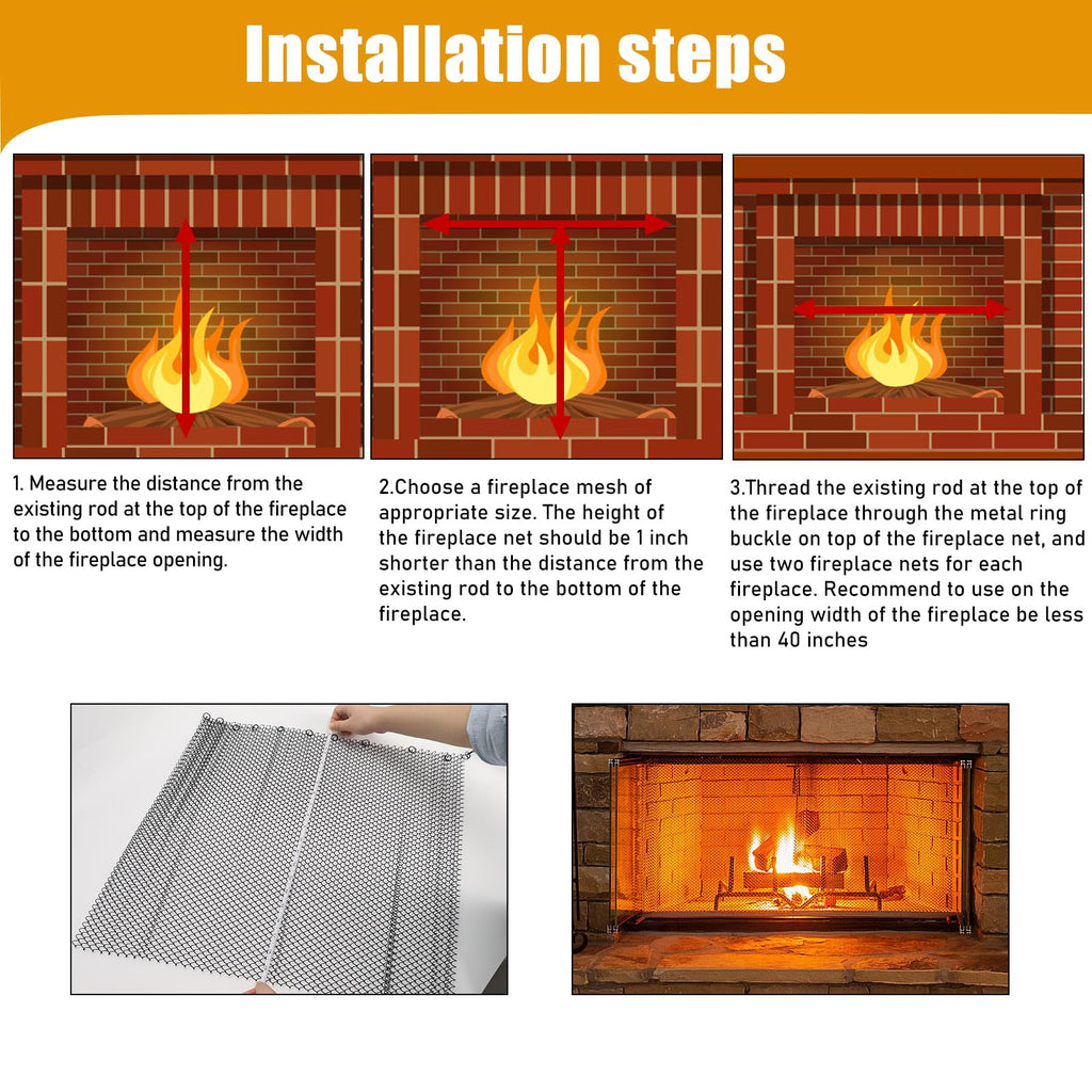 2 Pack Black Metal Fireplace Mesh Screen Curtain G44382
