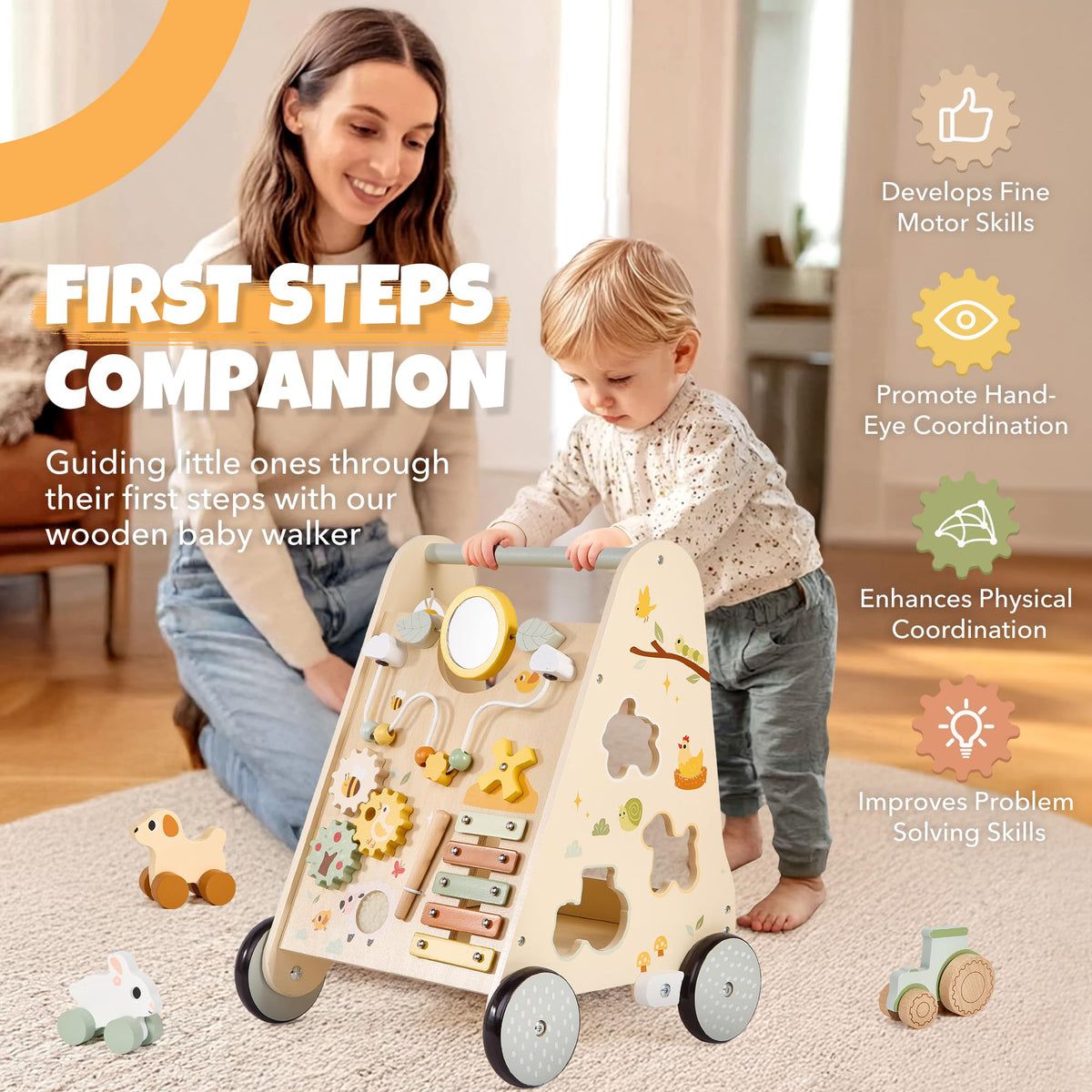 Wooden Baby Push Walker with Activity Center O54140