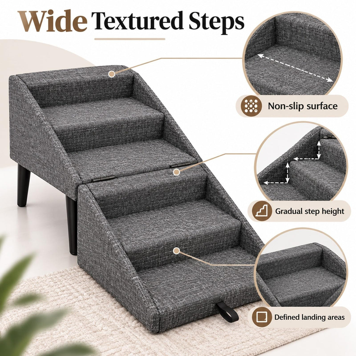 Foldable Dog Stairs Ottoman 2 in 1 Pet Steps with Storage B205159