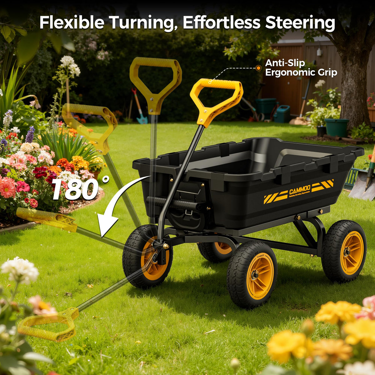 10-in No-Flat Tires Garden Dump Cart Wheelbarrow F7727