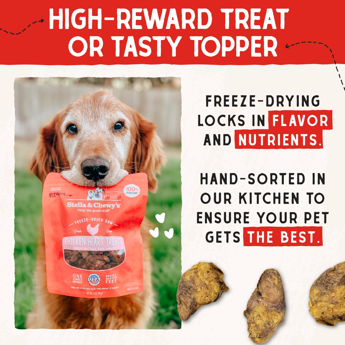 Freeze-Dried Raw Chicken Heart Dog Treats 11oz Bag V652921