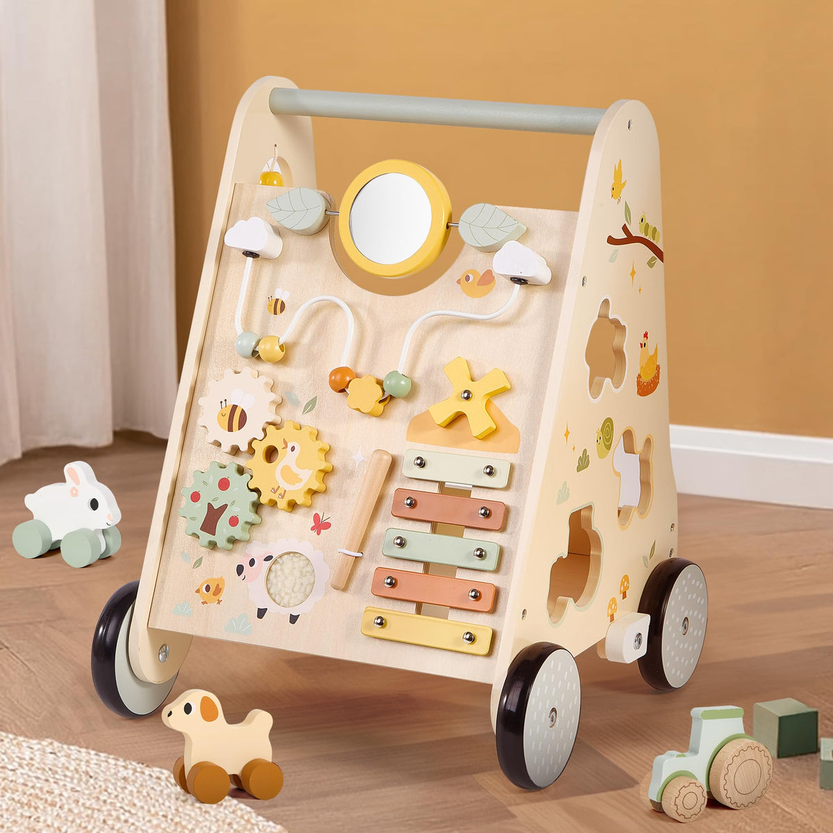Wooden Baby Push Walker with Activity Center O54140