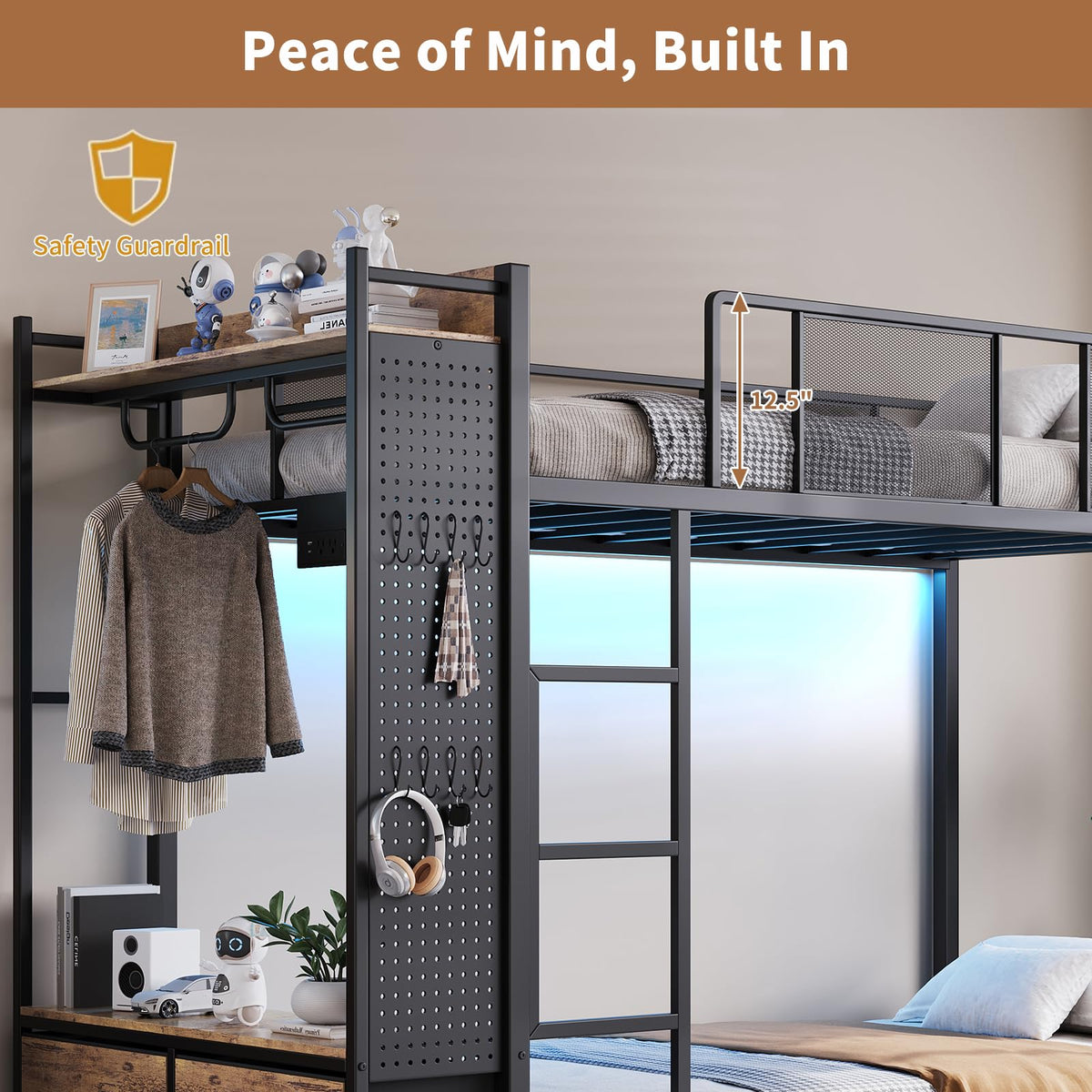 Twin Over Twin Metal Bunk Bed with 6 Storage Drawers and Ladder X93899