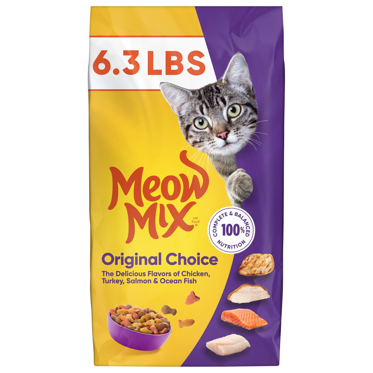 Dry Cat Food 6.3 Pound Bag + Wet Cat Food Variety Pack 2.75 Ounce Cups A7553