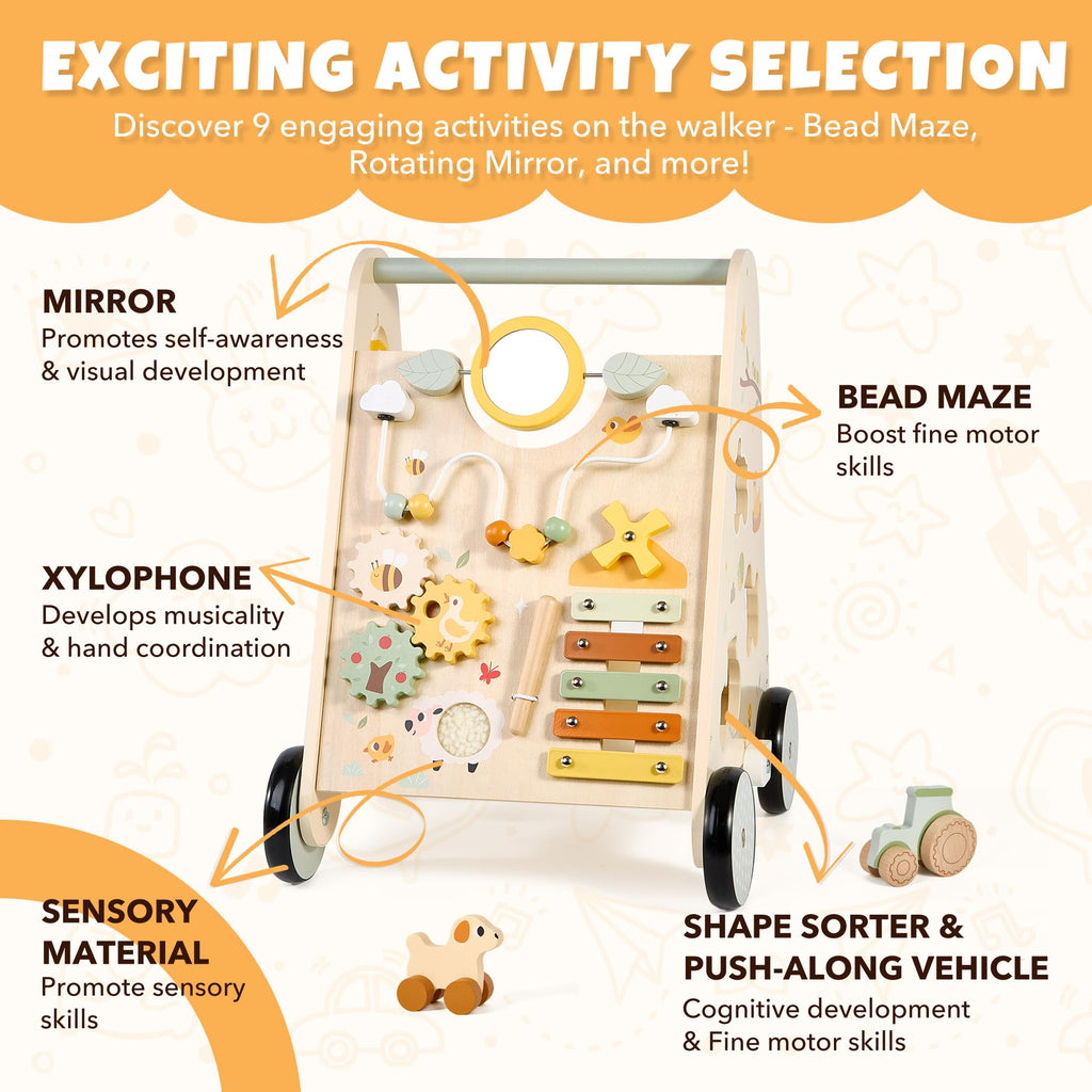 Wooden Baby Push Walker with Activity Center O54140