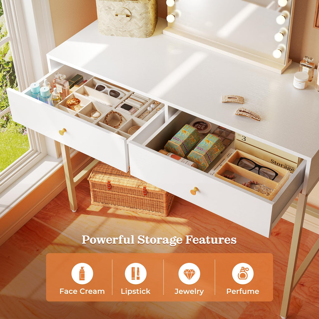 White Vanity Desk with Drawers D558